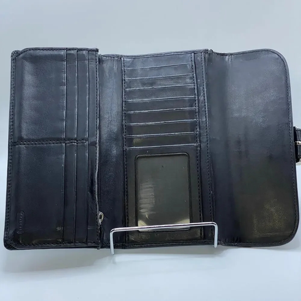 Y2K‎ Coach Soho Buckle Front Black Signature Canvas Wallet Trifold Authentic